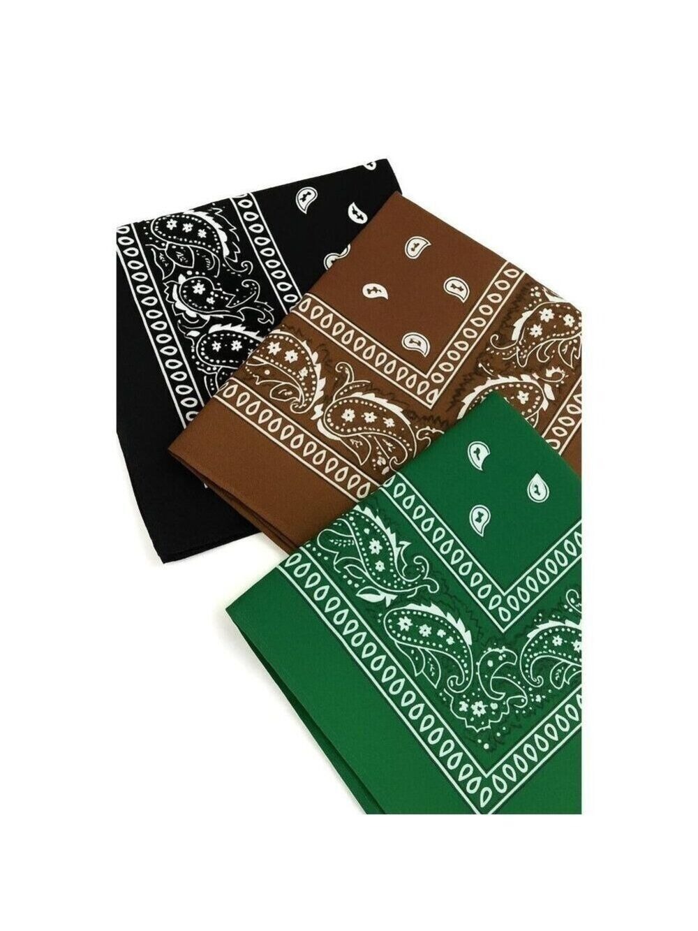 Black Brown Green Colorful Bandanas 21x21 Inch Square Western Style Scarves Set